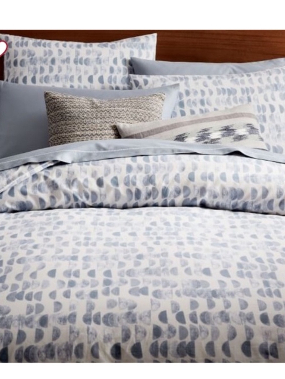 West Elm Half Moon Organic Duvet Cover & Sham Set Full/queen blue & white